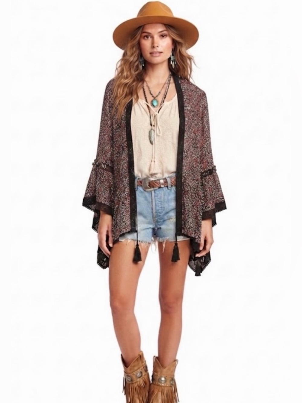 NWT Free People Floral Chiffon Bell Sleeve Kimono Top Size Small